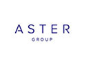 Logo Aster Group : Identité visuelle et design épuré Logo Aster Group en lettres bleu foncé sur fond blanc avec une typographie sans-serif moderne et épurée.