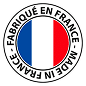 Logo circulaire tricolore bleu blanc rouge portant les inscriptions Fabriqué en France et Made in France.