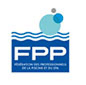 Logo FPP Fédération des Professionnels Piscine et Spa Logo FPP - Fédération des Professionnels de la Piscine et du Spa sur fond de vagues bleues et bulles d'eau.